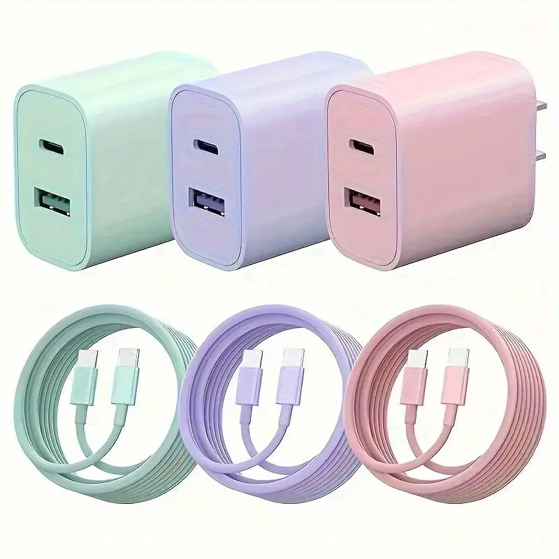 JAYUANONE 20W Dual-Port USB Wall Charger Adapter Kit - Fast, Dual Outlet Charging Cable Set with 6FT Lightning Cable for iPhone 15/16 Series, iPad, Samsung & More Smart Devices, Fast Chargers, Charging Cable Kit Chargers