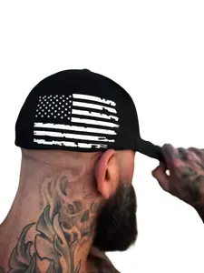 TheDriveClothing USA Flag White Side Style Flexfit Cotton Hat – Black Fitted Streetwear Cap, Patriotic Y2K Biker Gym Fashion Hat, Stretch Fit Casual Outfit Apparel for Men & Women