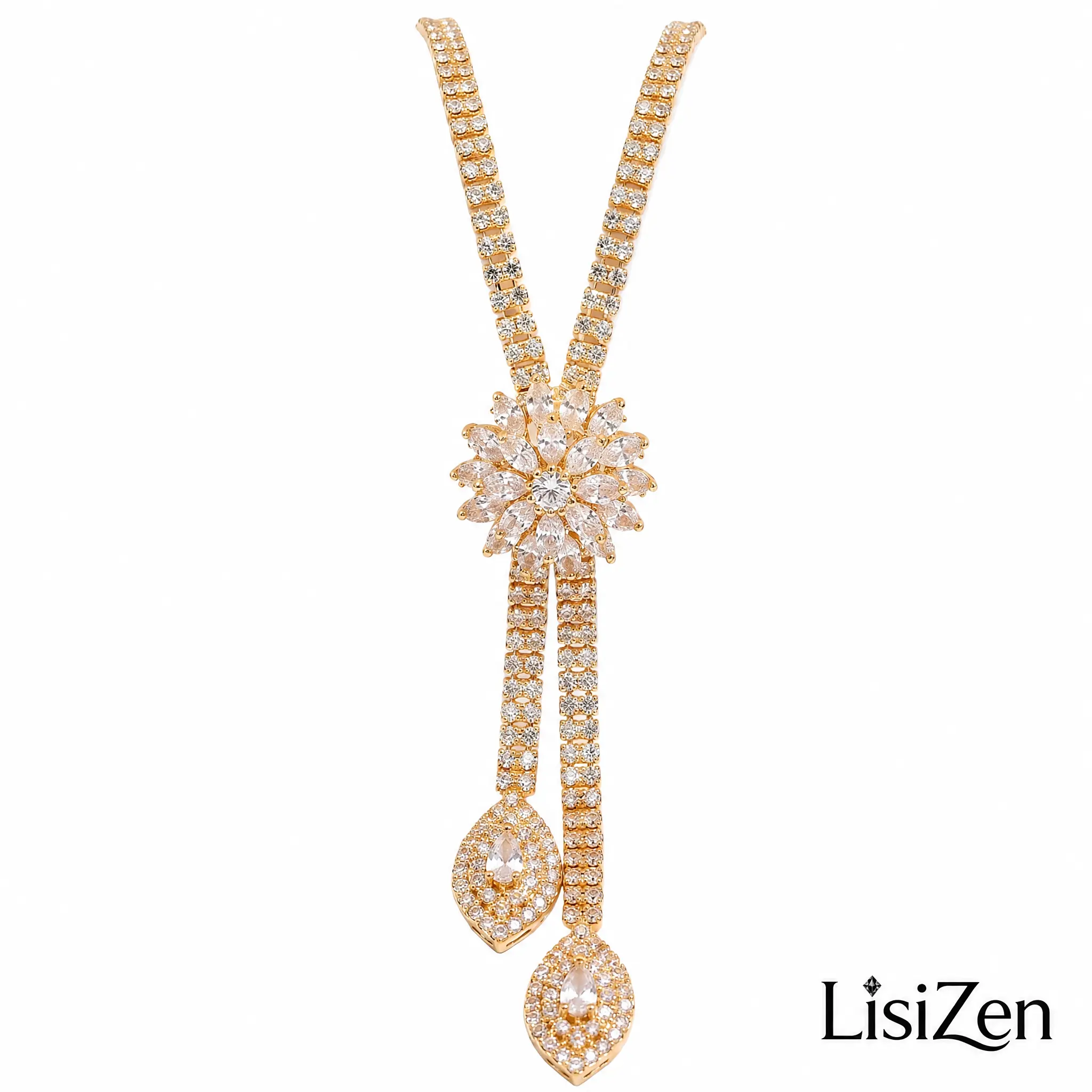 Women's Floral Zircon Jewelry Set, Elegant European Style Alloy Pendant Necklace and Earrings for Bride, Wedding & Banquet, Pendant Necklace Set, Matching Jewelry Set
