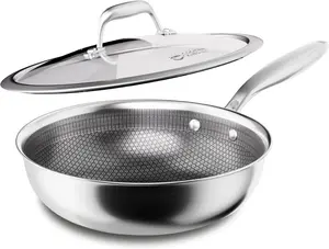 10-Inch Wok with Lid, Hybird Nonstick Wok Professional Grade, Stainless Steel Woks & Stir-Fry Pans, Stay-Cool Handle, Dishwasher & Oven-Safe,Compatible with  Cooktops