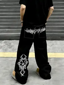 Men's Loose Washed Denim Jeans, Casual Fashionable Classic Embroidered Streetwear Jeans, Versatile Denim Jeans for All Seasons, Comfortable and Stylish Pants