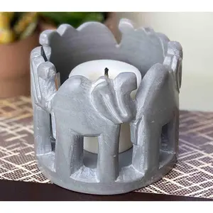 Global Crafts Circle of Elephants Soapstone Sculpture Votive