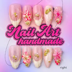 Delicatething Y2K Style Almond Nail Tips, Handmade Wearable Nails, 4 Sizes XS S M L, Perfect Gift for Girls, Includes Jelly Glue Crystal Stick and File, Almond Shape Nails