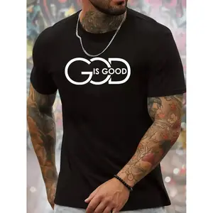 Golf Gift T-Shirt For Men and Women Everyday Comfort] Men's "God Is Good" Print T-Shirt, 100% Cotton Crew Neck Short Sleeve Tee, Casual Knit Fabric Alphabet Pattern Top for All Seasons