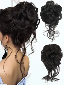 Tousled Messy Bun Hair Piece - Elastic Band Curly Hair Bun & Updo Extension, Natural-Look Scrunchie for Women, Wavy Synthetic Hair, Wavy Synthetic Hairpiece