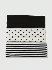 3pcs Black & White Polka Dot + Striped Elastic Sweatband, Suitable For Daily Life, Yoga, Workout, Travel, Women Hair Accessories Headbands For Women Fashion Head Wrap, School Stuff, College Autumn Accessories Women Hair Band