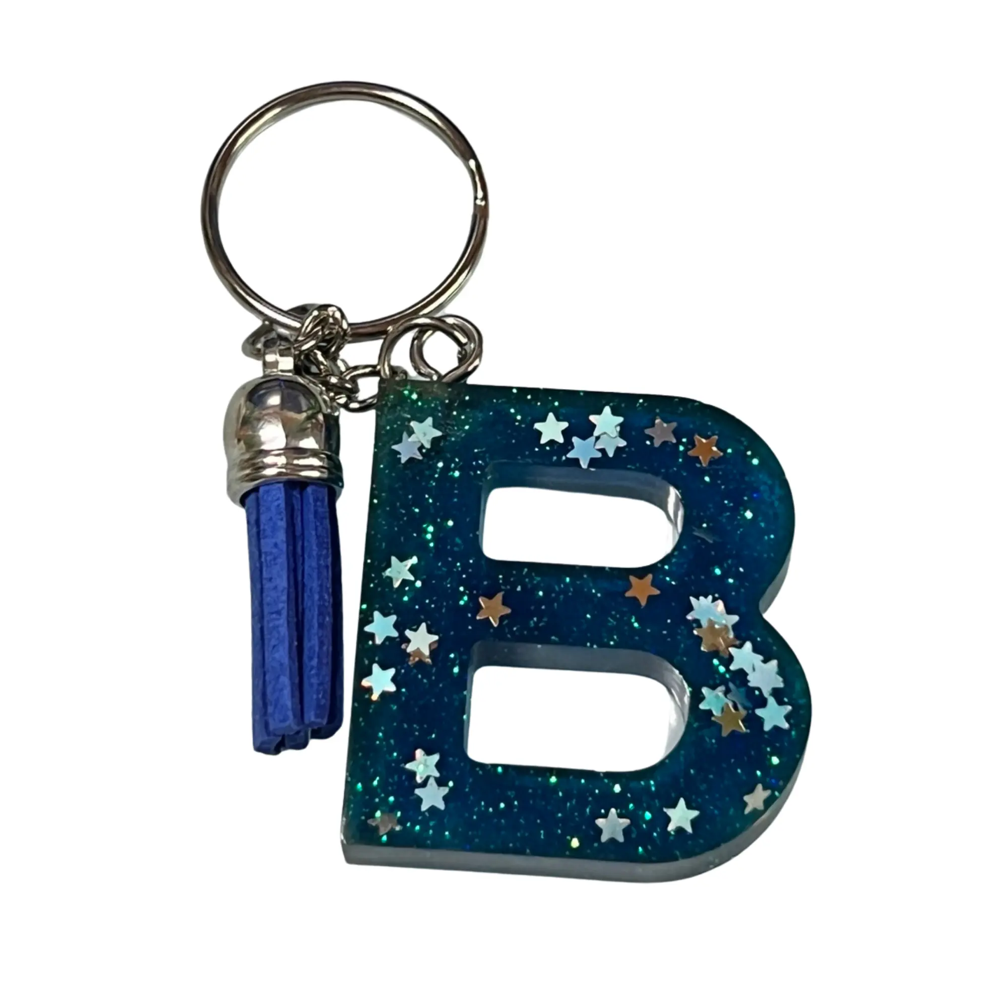 Handmade Epoxy Resin Letter Keychain with Tassel