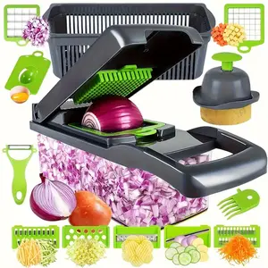 16-In-1 Heavy-Duty Manual Vegetable Chopper, Vegetable Cutting Slicer, Durable Vegetable Slicer, Multi-Functional Slicer Grater with Adjustable Blade, Non-Electric Kitchen Tool