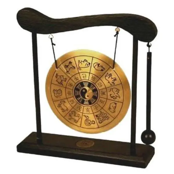 Mzo Zen Art Brass Desktop Gong - All-Metal Gold-Toned Fengshui Ornament, Evil Warder to Frighten Away Evil Spirits, Home Office Desktop Decorative Ornament, Decorations Supplies