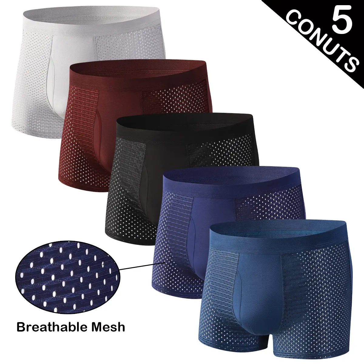 Men's 5pcs Boxer Brief with Fly, Soft and Breathable Upgrade Bamboo Comfy Underwear for Daily Wear, Soft Underwear for All Season