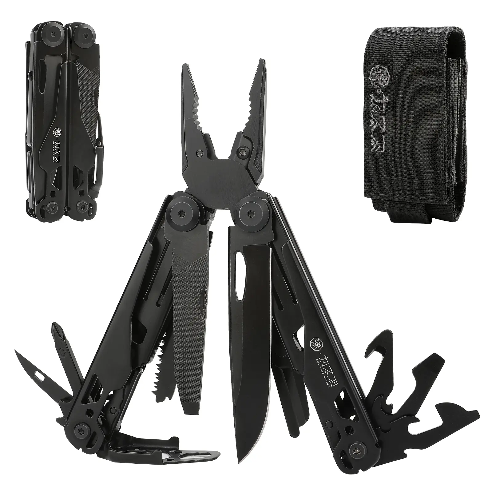 Xhandle MT-02 19-in-1 Portable Compact Black Folding Pliers EDC Multitool - 440A Steel Edge, Scissors, Saw, Screwdrivers, Ruler, Openers, Wire Stripper, Pocket Clip - for Camping, Hiking, Survival Supplies, Multifunctional Toolkit