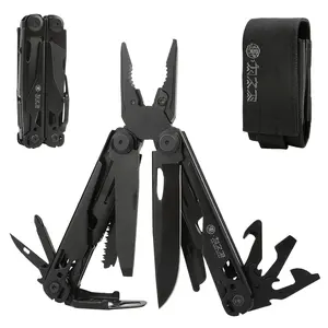 Xhandle MT-02 19-in-1 Black Folding Pliers EDC Multitool with 440A Scissors Saw Screwdrivers Ruler Openers for Camping & Outdoor Use