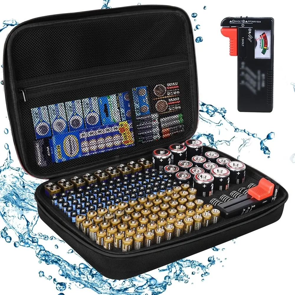Battery Organizer Carrying Pouch, Portable Battery Storage Case with Tester, Battery Organizer for various batteries, AA, AAA, C, D, 9V Lithium Ion Battery Button Cell, Zipper Pouches, Storage Organizer Bag Organizational Zipper Storage