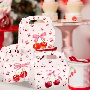 LaVenty 12PCS Cherry Party Favor Treat Boxes, "She's the Cherry On the Top" Small Goodies Gift Boxes with Coquette Bows for Bridal Shower, Wedding Party Supplies