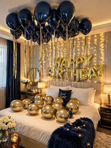 42PCS Blue Gold Birthday Decorations Set, 16 Inch Happy Birthday Letter Balloons with Blue and Gold Latex Balloons for Party Decor, Room Setup, Photo Backdrop, Bedroom Surprise