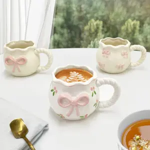 Style Girl Heart Handmade Butterfly Knot Coffee Cup, Afternoon Tea Ceramic Mug, Cute Mark, Drinkware, Perfect for Coffee Lovers