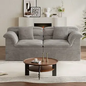 81" Loveseat Sofa with Deep Seat, Corduroy Boneless Couch for Living Room, Office, No-Assembly Required, Light Gray