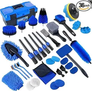 36PCS Car Detailing Kit – Complete Car Cleaning Brush Set for Interior, Exterior & Wheels, Auto Detailing Tools with Windshield Cleaner & Storage Box