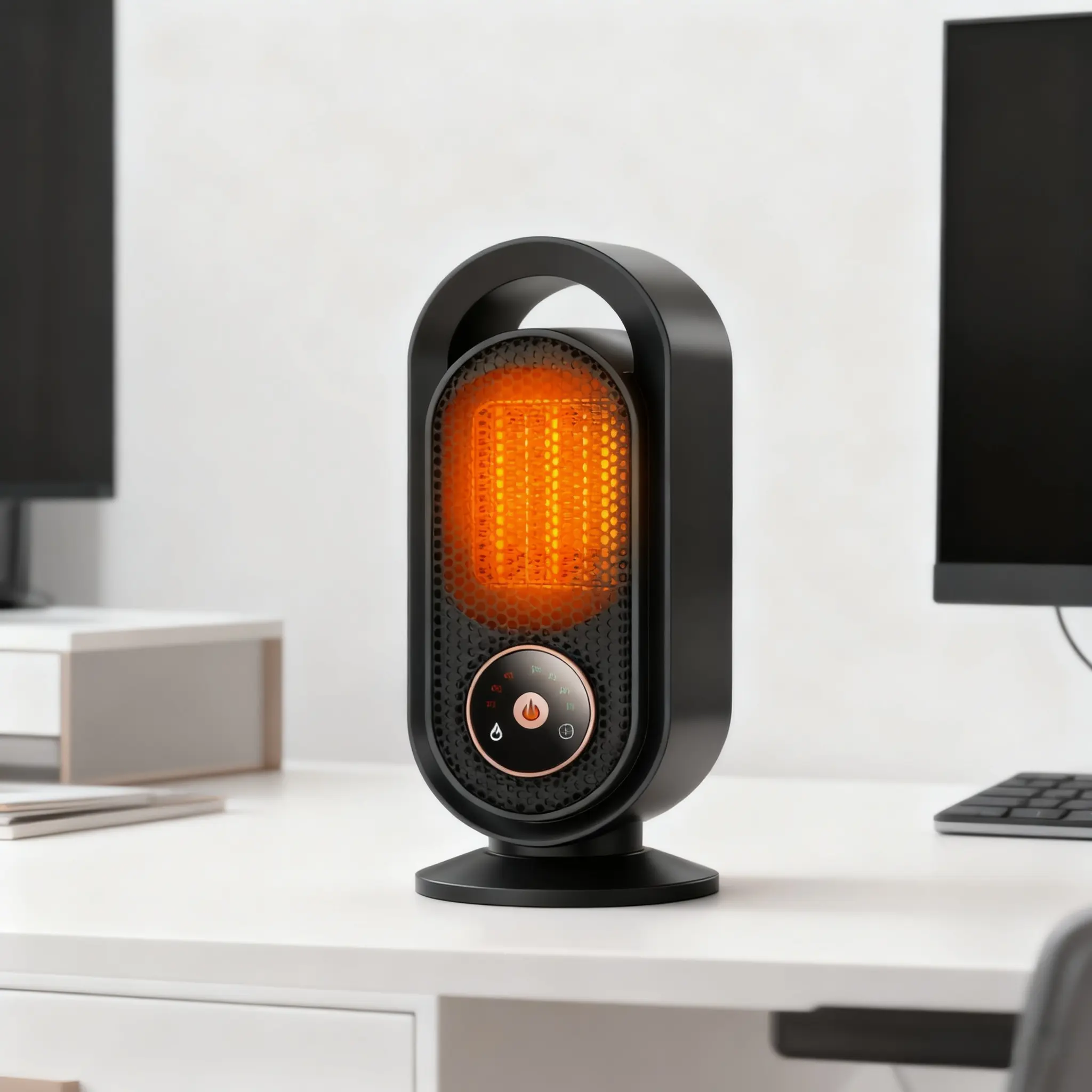 1000W Fast PTC Ceramic Heater Machine 3s Hot 8H Timer Thermostat Quiet Small Tip Over Safe for Bedroom Office Desk Under Desk Indoor Winter