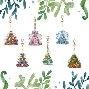 6PCS 2D Flat DIY Diamond Painting Keychain Double Sided Drill Small Crystal Painting Keyrings Diamond Art Kits Glitter Rhinestone Keychains Gift for Friends