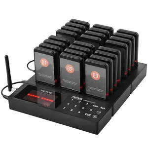 VEVOR Restaurant Pager System, Wireless 400m Long Range Lineup Waiting Queue Signal, Guest Customer Calling Beepers with Vibration Flashing, 24 Buzzers for Food Truck, Church, Nursery, Hospital
