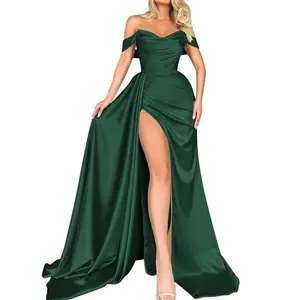2025 Western Women Off-Shoulder High Slit Sexy Slimming Banquet Party Evening Gown Dress Fabric FormalTT573 F887
