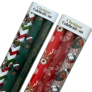 Chestnut Celebrations Black Santa Red & Green Christmas Wrapping Paper Bundle