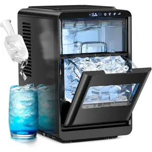 Kismile Crescent-Shaped Ice Maker Countertop, Self-Cleaning Portable Ice Machine with LED Display, Fast Ice Making for Seafood/Home/Office/Bar