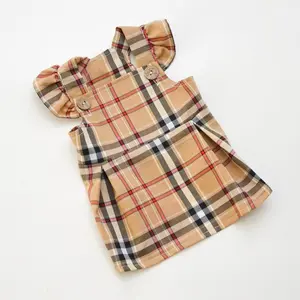 Tan Plaid Ruffle Strap Dog Dress