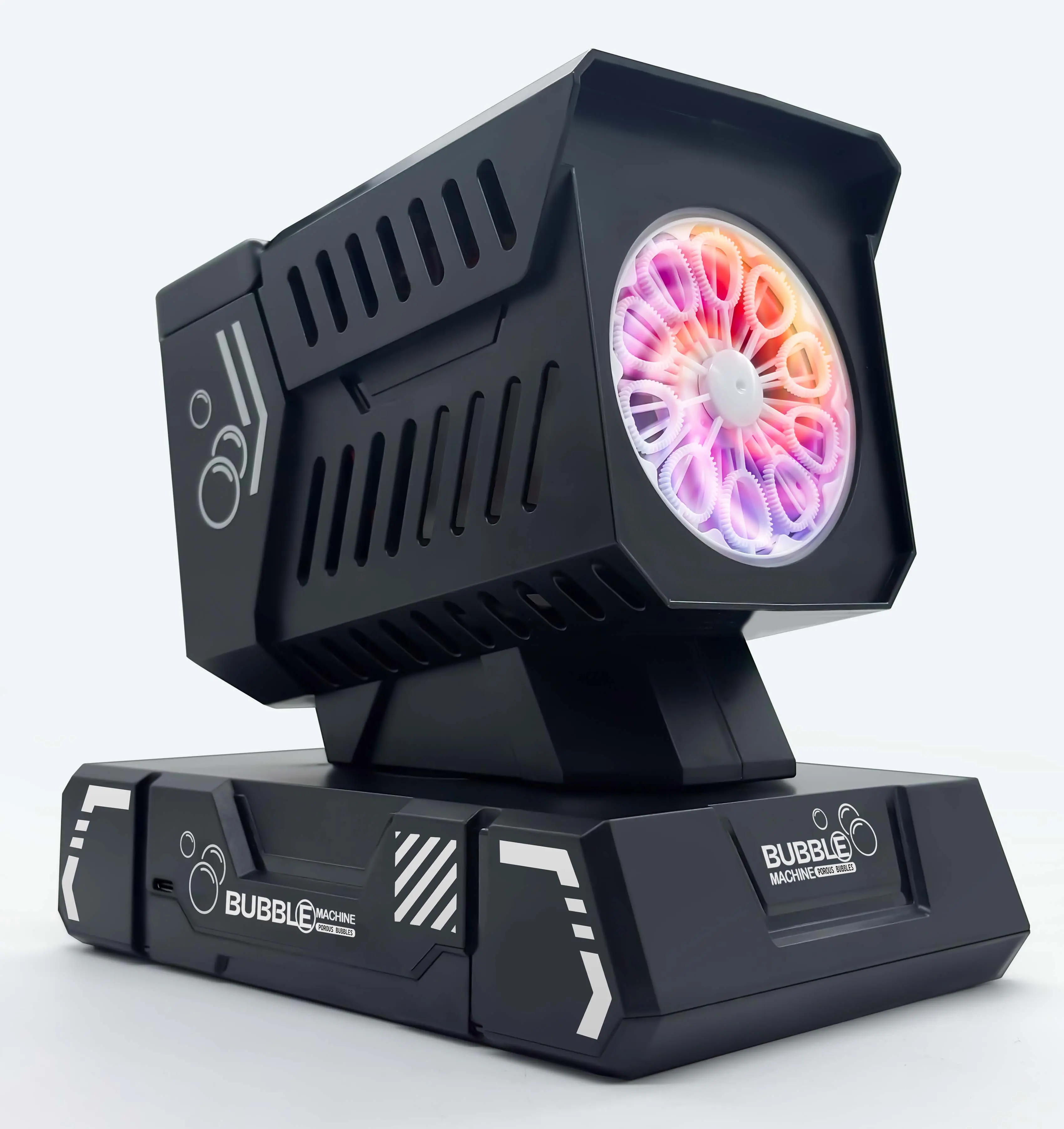 Fikomash Unisex Portable Rechargeable Compact Outdoor Bubble Machine Kit, Camping Essential (Black) with 30M Remote, 1800mAh Battery, Lightweight Design, Handle