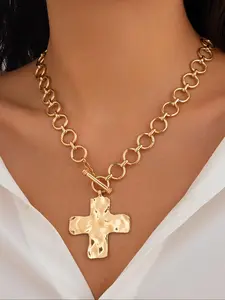 Women's Punk Style Cross Pendant Necklace with OT Buckle, Charm Necklaces, Fashion Jewelry for Party, Daily Clothing Decor, Trendy All-match & Exquisite Jewelry for Birthday Gift
