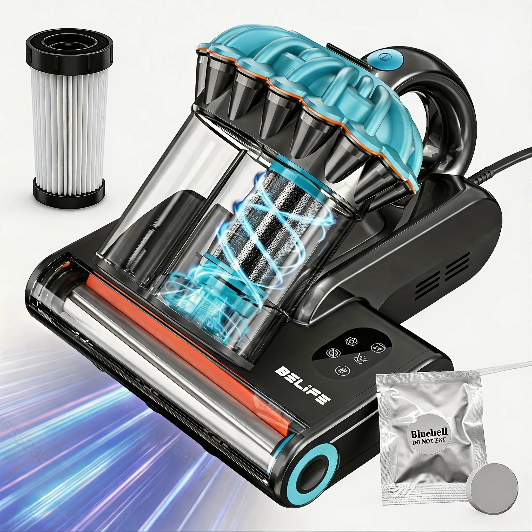 Belife M8 Mattress Vacuum Cleaner, Anti-allergen Dust Mite Bed Vacuum Cleaner with UV & Hot Air & High Heating, 550W 18Kpa Powerful Suction Double-Cup Handheld Vacuum for Bed, Couch, Sofa, Corded