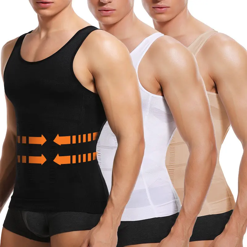CATTIBOR 1/2/3/4 Pack Men Compression Tank Top,Men Plain Round Neck Shaping Vest,Men Sleeveless Shirt Shapewear,Men Workout Tank Tops Shirts Menswear & Underweasr GYM Shirts
