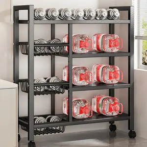 4 Tier Adjustable Metal Shelf Organizer - Movable Storage Rack with Wire Baskets - Carbon Steel Cubby Shelf for Kitchen Pantry Garage Closet Bathroom Shelving - Space Saving Steel Mount
