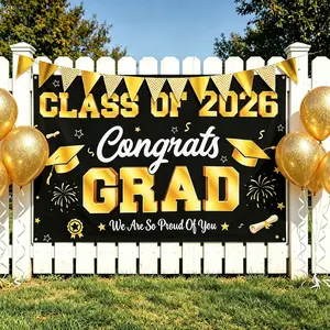 Graduation Decorations 2026 Black and Gold Congrats Grad Banner Class of 2026 Graduation Backdrop Party Supplies Celebration Decor Must Have SummerVibes