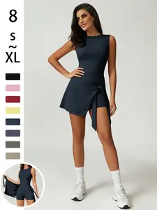 Women's Tank Romper Dress, Sports Set, Yoga Dress, Fitness Commuter Wear, High Elasticity, Comfortable, Skin-Friendly, All-Season, Sleeveless Sports Dress