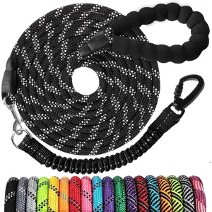 Long Dog Leash 15 FT: Heavy Duty Rope Leashes for Dogs Training with Swivel Lockable Hook Reflective Threads Bungee and Padded Handle - Dog Lead for Large Small Medium Dogs Outside Walking Hiking DOG TRAINING dog training