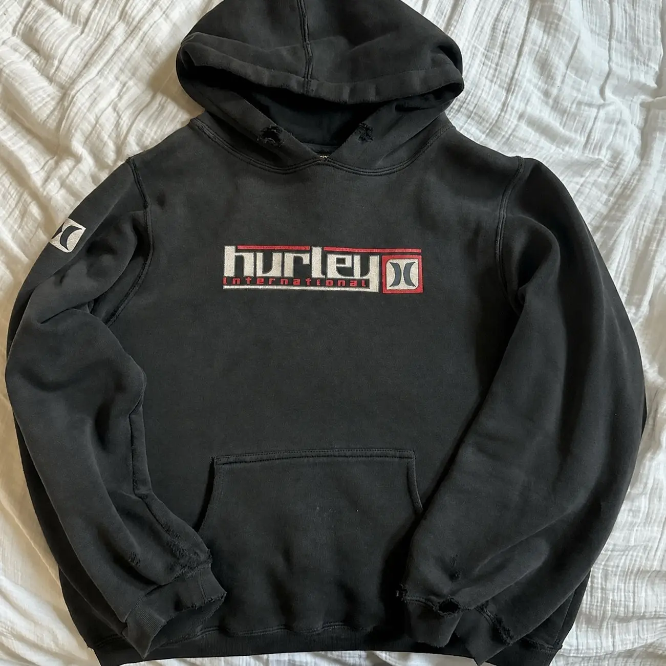 Hurley International Vintage Distressed Hoodie, Y2K Skate Surf Pullover Sweatshirt, Royal Blue Graphic Hoodie, Streetwear Unisex Gift Z
