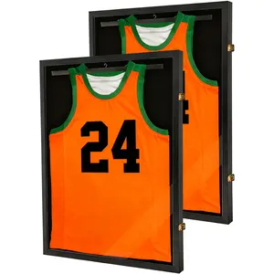 [UV Protection Jersey Display] 2pcs Sports Jersey Display Case Bundle - Shadow Box Frames - 98% UV Protection, Hangers, Acrylic Cover, And Valet Pinboard