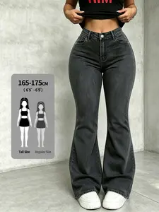 Women's Washed Bell Bottom Jeans, Butt Lifting Effect, Elastic Retro Casual Long Pants, Comfortable Fashion Denim Fabric, Daily Commute
