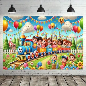Summervibes 2D Flat, [2D Flat Banner]1pcs Polyester Backdrop Banner Children's Day Small Train Background Wall Hanging Cloth, Room Decoration, Studio Props - Multi-purpose Home, Party, Studio, and Garden