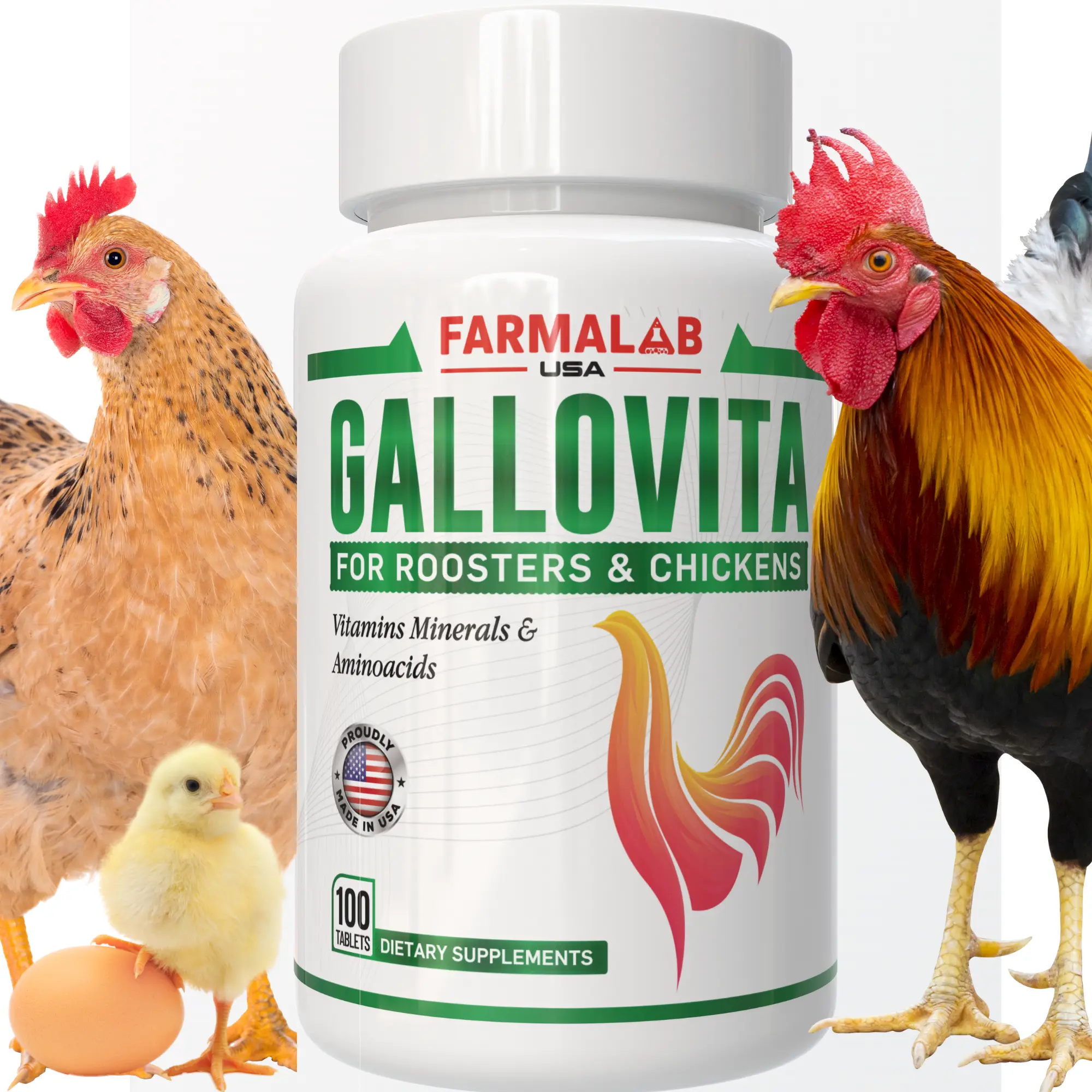 FARMALAB Gallovita Easy-to-Give Bird Healthcare Vitamin Tablets - 100-Count Extra Strong Formula, Enriched with Vitamins, Minerals, Amino Acids, for Breeding Chickens, Studs, Young Roosters, Easy Dosing Based on Bird Type, Growth Aid, Nutritional Boost, F