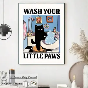 Cat Wash Your Little Paws Poster, Cute Cat Bathroom Wall Art, Modern Style Wall Decor, Wall Art for Home Living Room Bedroom Study Room, Wall Decoration, Ornaments