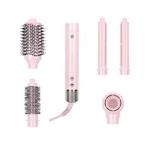 FoxyBae Blush Shimmer Super Styler Pro+ Styling Set – Interchangeable Hair Styler & Salon Equipment with Auto-Wrap Heated Curler, Blowout & Round Brushes – Frizz-Free, Smooth, Shiny Hair