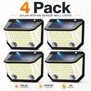 Costech Solar Lights Outdoor 4 Pack, 122 LED Motion Sensor Security Wall Lights, 300° Wide Angle IP65 Waterproof Solar Lights for Yard Fence Patio Garden
