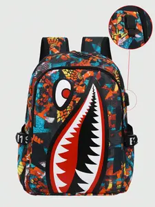 Fashion Shark Pattern Backpack, Casual Large Capacity Backpack with USB Charging Port, Trendy Versatile School Bag for Men, Durable Backpack, Stylish Daypack