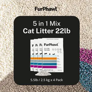 FurPhawl – 5-in-1 Mix Cassava & Tofu Cat Litter, Quick Clumping, Low Dust, Low Tracking, Deodorant & Antibacterial Particles, Multi-Cat Home, 2x Long Lasting, Tapioca Cat Litter