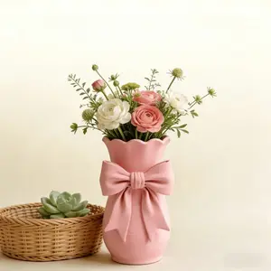 Pink Bow Flower Vases For  Flower Arrangement  Decorative Vase Elegant Style Tabletop Flower Pot NONE