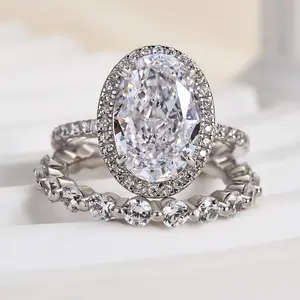 Effinny Oval Cut 3.0ct Halo Wedding Ring Set,5A Cubic Zirconia Promise Ring, Bridal Set Rings,Anniversary Ring for Women Outdoorfun