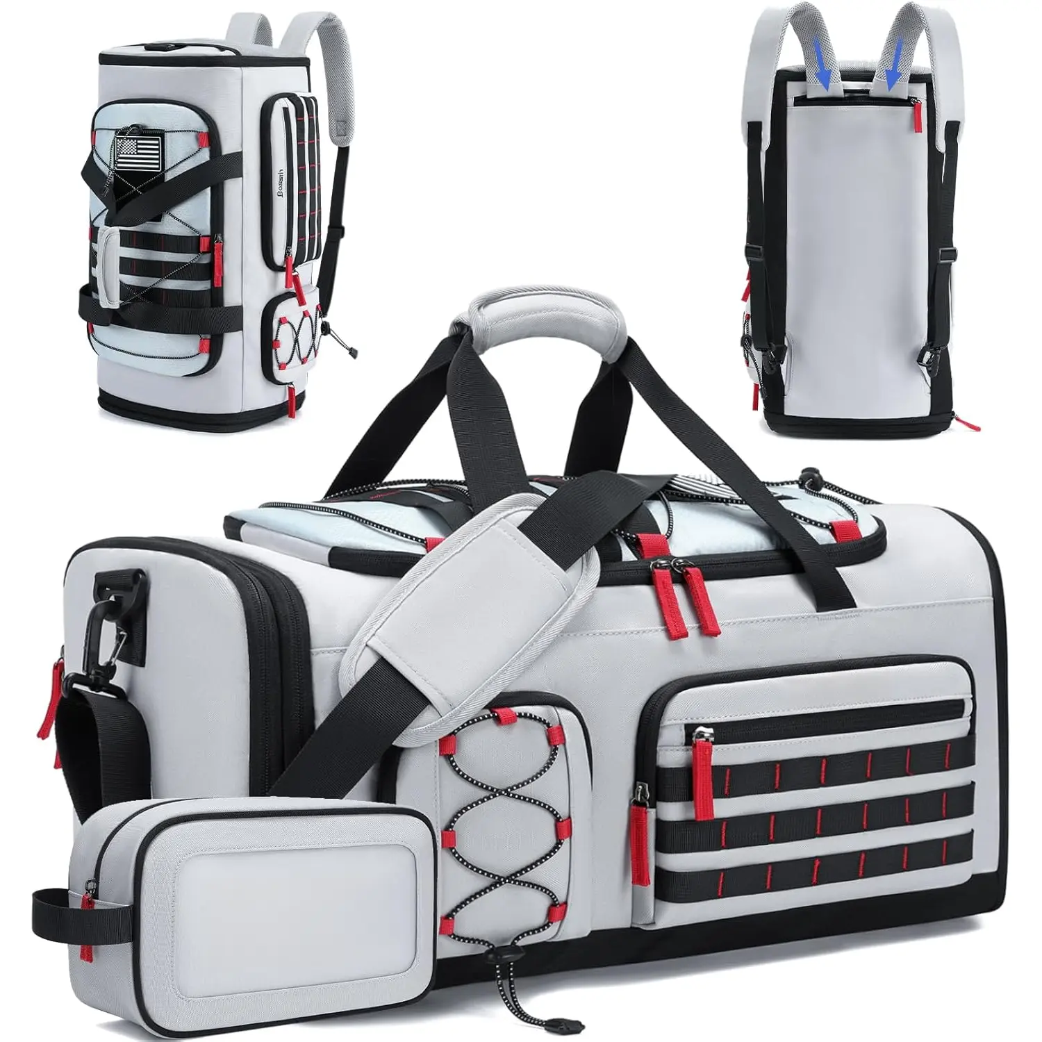 Unisex 45L Large Expandable Functional Gym Duffle Bag - Hands-Free Weekender Overnight Backpack with Shoe Comp (Grey)